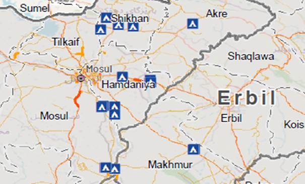 iMMAP Explosive Hazards Risk Level Ausschnitt ERBIL nach MOSSUL Februar 2021